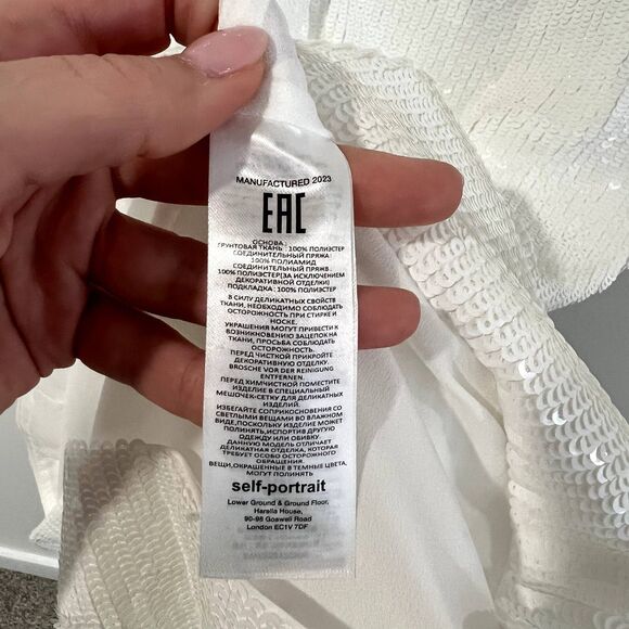 Self-Portrait White Sequin Mini Dress Flower Rhinestone - Picture 12 of 13